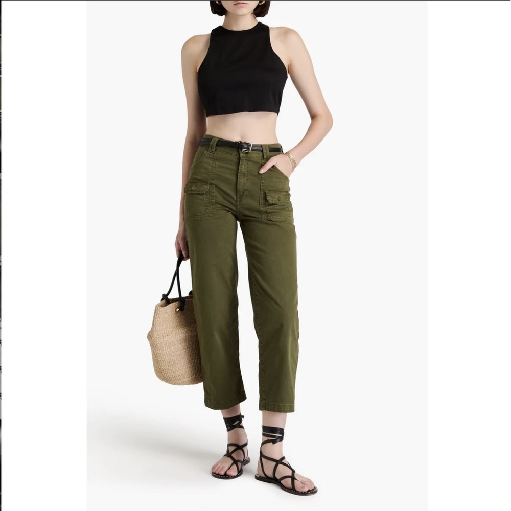 Frame Utility Crop Pants Womens 34 Green High Rise Cargo Button Pocket Casual